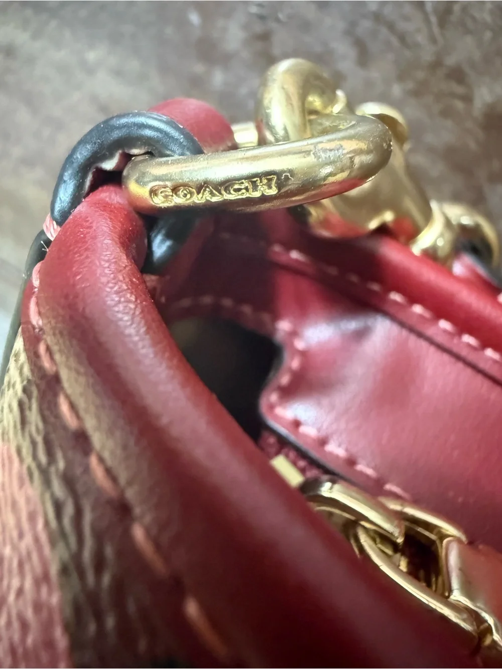 Coach Cherry Print Mini Tote in Pink and Brown - Picture 4 of 8